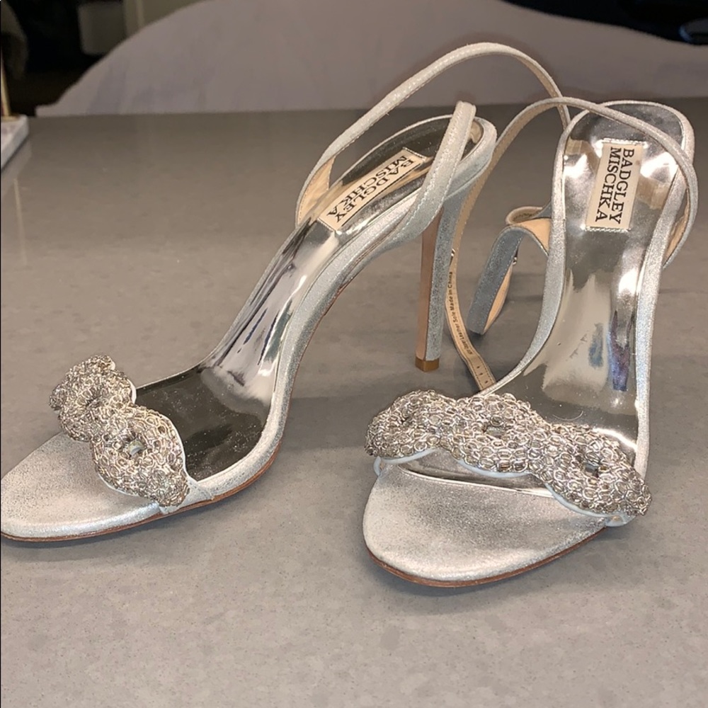 Badgley Mischka Silver Heels with Beadwork Accent